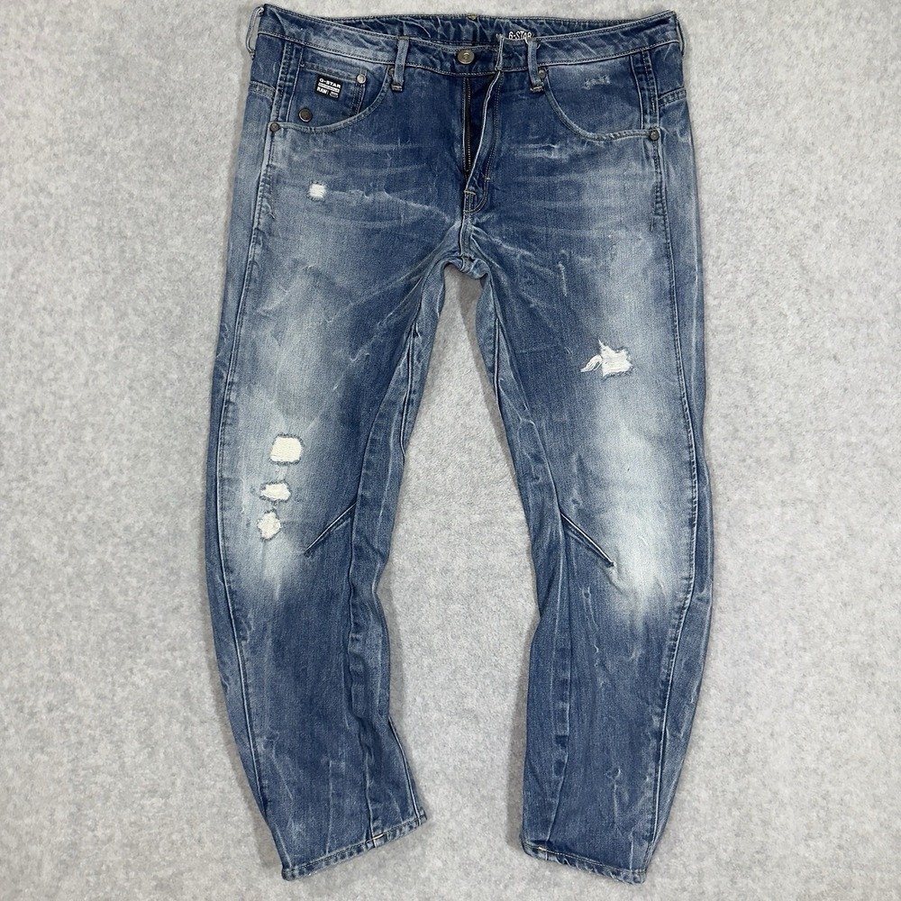 G-Star Raw Arc 3D Kate Tapered Jeans Womens Size 31x27‎ Blue Denim Distressed